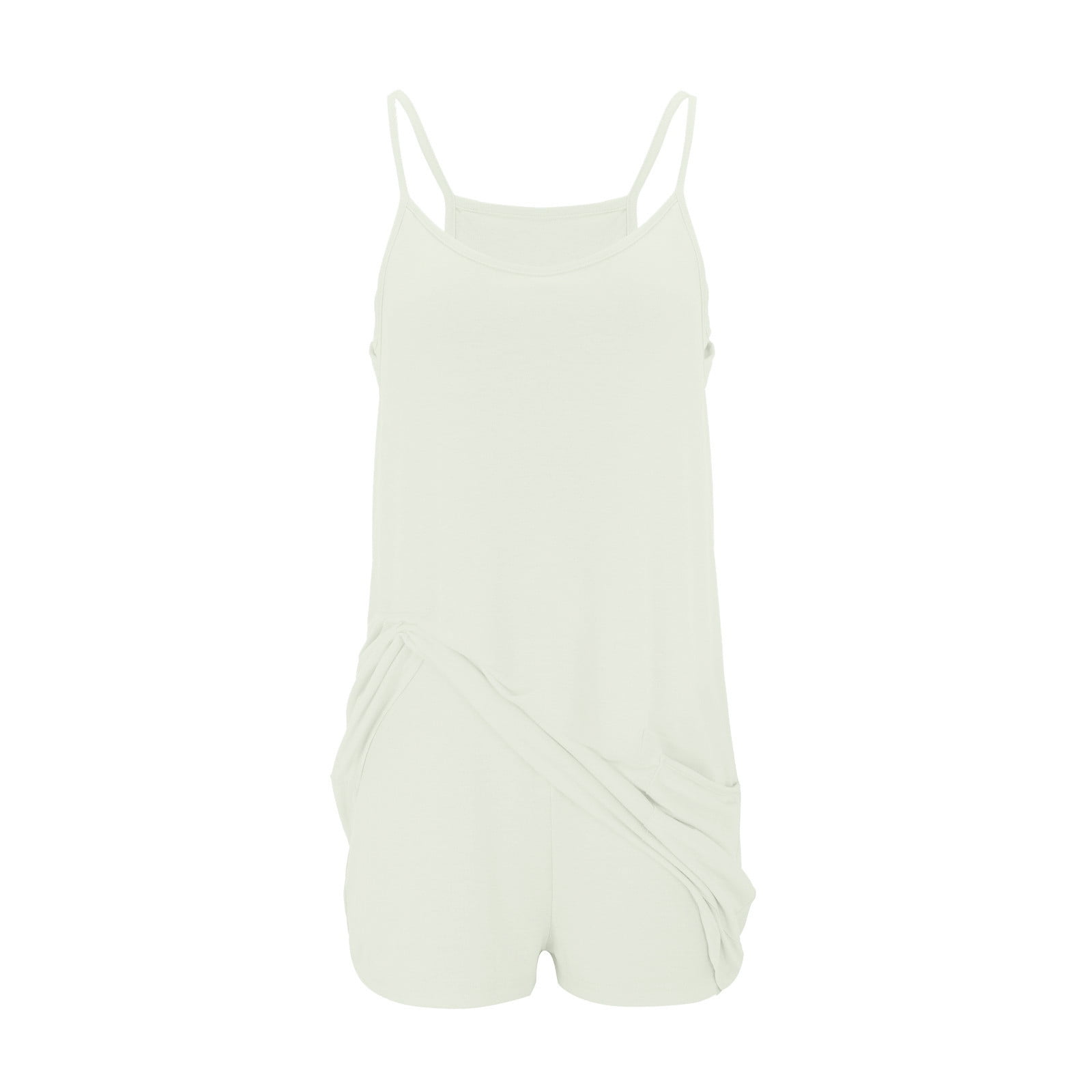 Hueook Summer Cami Strap Rompers for Women One Piece Jumpsuits Loose Fit Bodysuit Shorts Women's Summer Comfortable Casual Suspender Shorts Pocket Jumpsuit Shorts Beige M