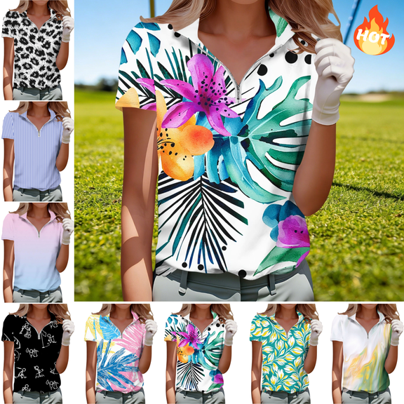 Mifsaly Womens Golf Shirts Short Sleeve Quarter Zip V Neck Athletic Top Abstract Print Tennis Running Cotton T-Shirt Breathable Workwear 2026 XXL