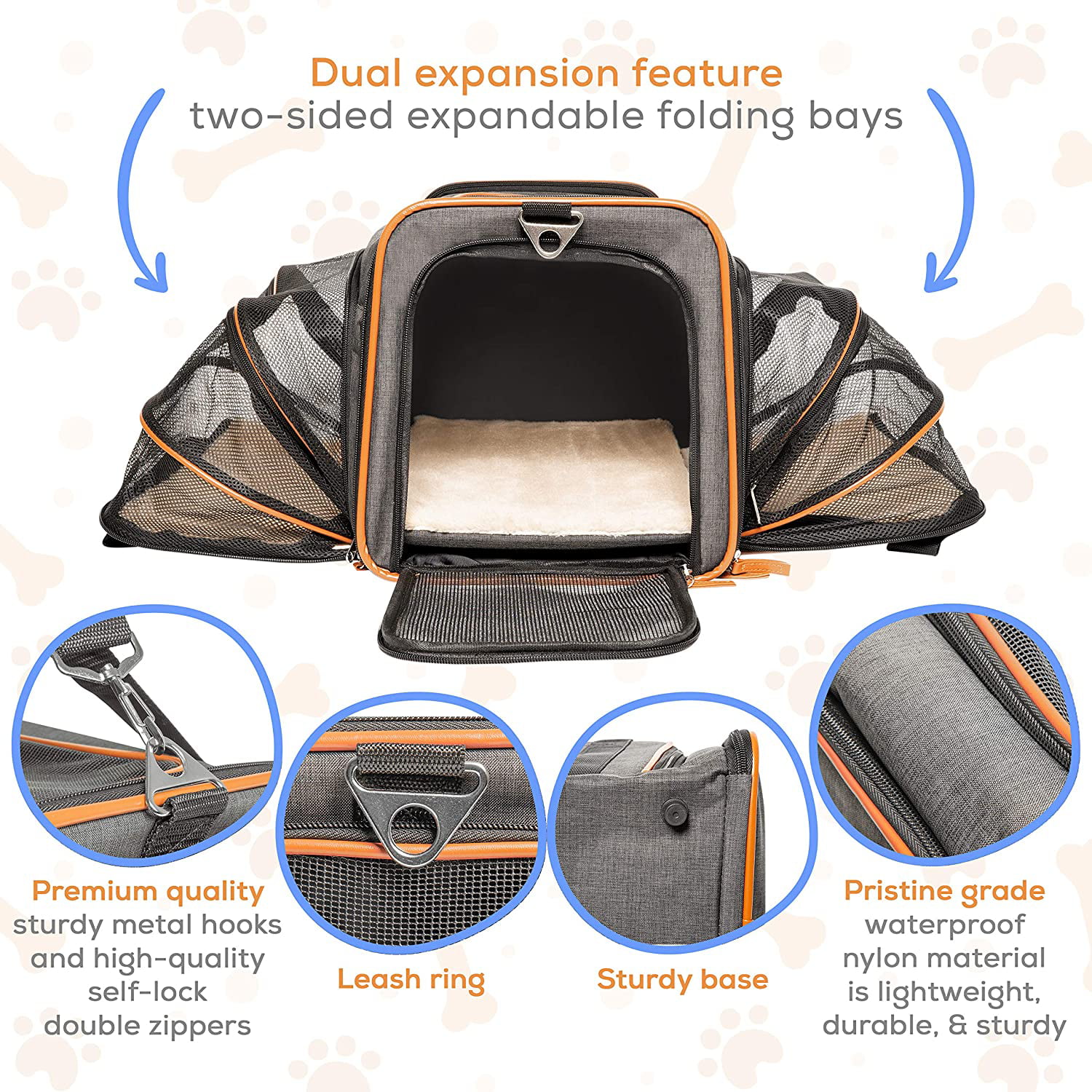 CenKinfo Airline Approved Small Dog Carrier, 2 Sides Expandable Cat Carrier  with Fleece Pad TSA Approved Soft Sided Pet Travel Carrier for Kittens and