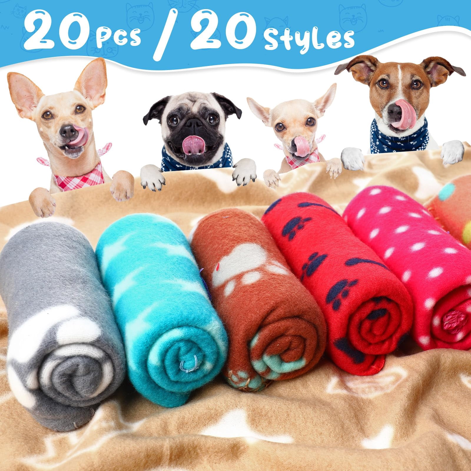 20 Pcs Puppy Blanket Pet Soft Fleece Dog Blankets Warm Felt Throw Sleep Mat Bed Covers For Doggie Dogs Cat  20 Styles(23.6 X 27.6 Inch Mix)