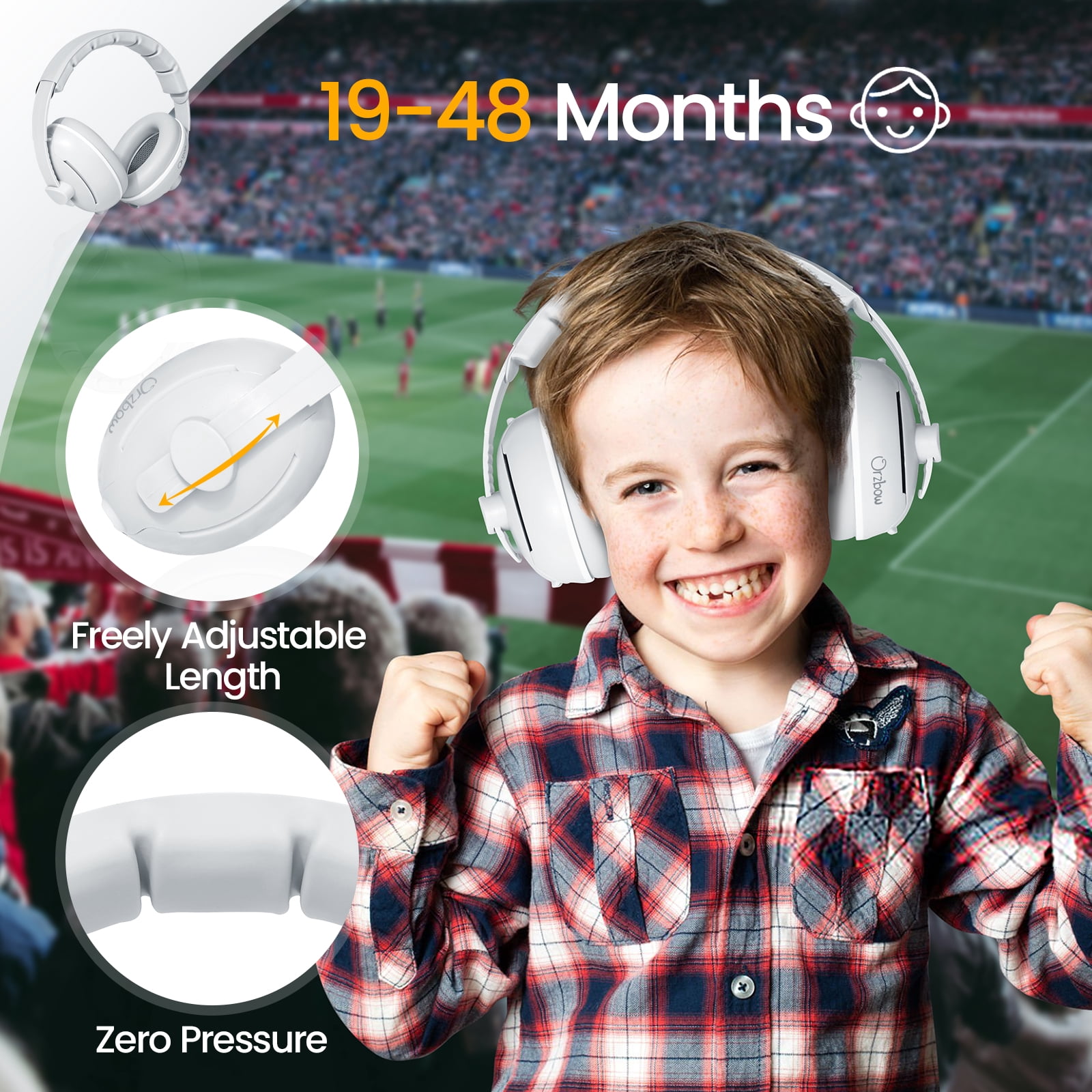 Orzbow Baby Noise Cancelling Headphones with Cute Bear Design for Babies Infant up to 48 Months, Ear Muffs Noise Protection with Non-Slip Band for Airplane Travel Sleep, Gray Bear