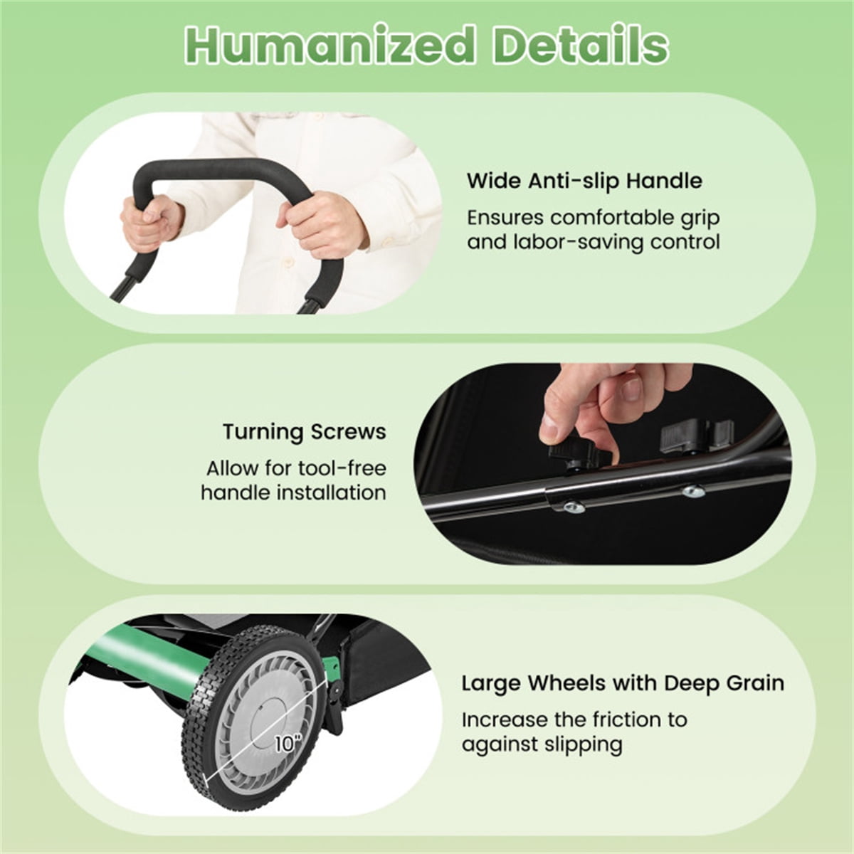 14 Inch Manual Push Lawn Mower, 4-Height Adjustable Hand Reel Mower with Grass Catcher Bag, Non-Electric Lawn Mower for Garden Yard