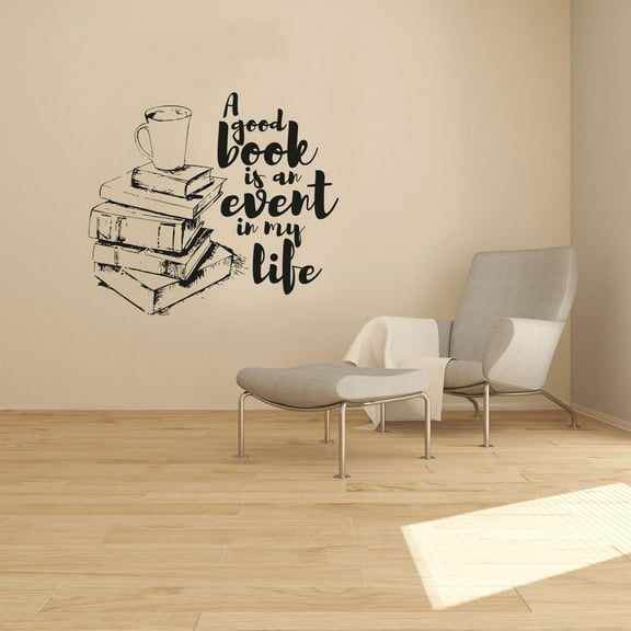 A Good Book Is An Event In My Life - Quote Books Coffee Silhouette Vinyl Wall Art Sticker Wall Decal Underwater Diving Home Kids Library Area Living Room Boys Girls Kids Décor Design Size (22x30 inch)