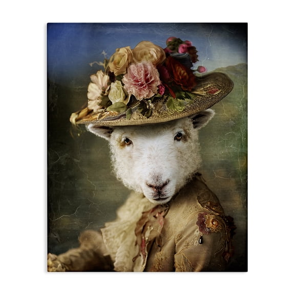 Stupell Industries Lamb with Floral Hat Animals & Insects Painting Gallery Wrapped Canvas Art Print Wall Art, 16 x 20