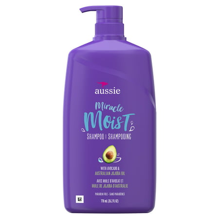 Aussie Paraben-Free Miracle Moist Shampoo w/ Avocado & Jojoba Oil For Dry Hair, 26.2 fl