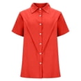 thumbnail image 4 of WTXUE Cotton Linen Button Down Shirt for Women Short Sleeve Tops Cotton Linen Shirt Business Casual Outfits Lapel Collar Button Down Tunic Shirts Casual Work Office Top Soft Comfortable Red M, 4 of 6