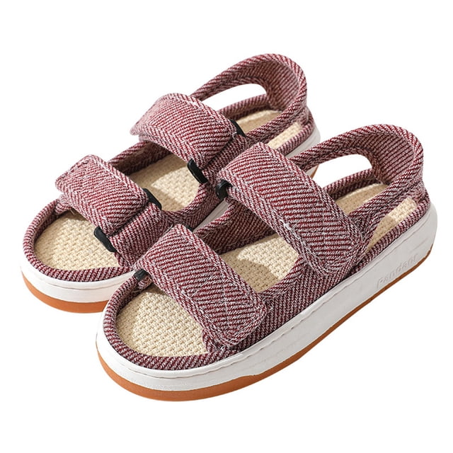 Sandalias de playa de verano de lino Sandalias de suela gruesa transpirables ajustables para hombres y mujeres