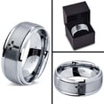 thumbnail image 4 of Tungsten Heart Cross Band Ring 8mm Men Women Comfort Fit Gray Step Bevel Edge Brushed Polished, 4 of 4