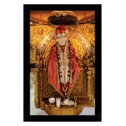 IBA Indianbeautifulart Elegant And Religious God Photo Frame Sai Baba In Sitting Pose Poster With Frame Black Wall Frame DeityPhotoFrame Wall DecorFor Home/ Office/ Temple