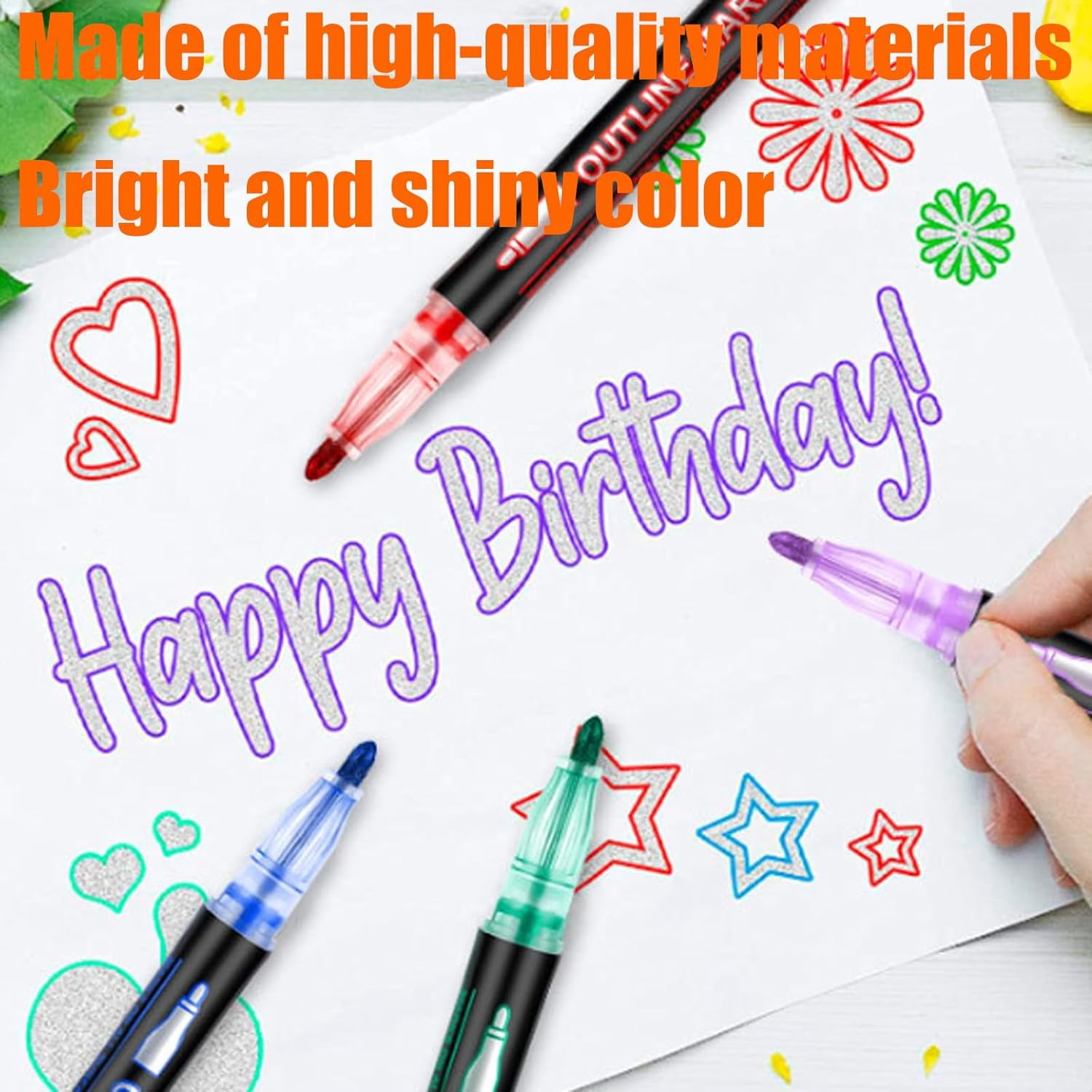 Quick-Dry ＆ Waterproof Dual-Line Contour Pen, 2026 New Dual Line Contour Pen,Double Line Outline Pen Sparkle Markers For Drawing, Diy Crafts