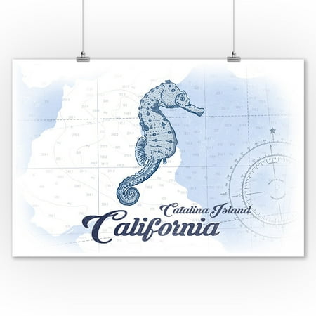 Catalina Island, California - Seahorse - Blue - Coastal Icon - Lantern Press Artwork (9x12 Art Print, Wall Decor Travel