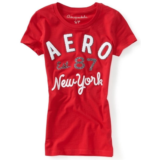 Camiseta gráfica Aeropostale Mujer Aero Est. 87 Glittery roja mediana