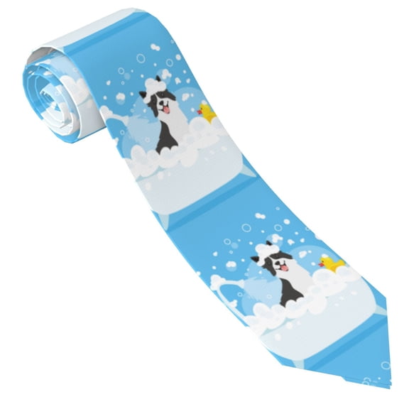 Yiaed Collie in Bathtub Print Men's Ties Silk Business Necktie for Husband Father Valentine's day Father's Day Gift