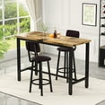 thumbnail image 5 of Baxluxe Retro Bar Table Set for 2, Counter Height Dining Table Set with 2 Leather Bar Stools, Wooden Rectangle Kitchen Table and Chairs Set, 3 Pieces Pub Table Set for Breakfast Nook, Brown, 5 of 6
