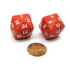Koplow Games Set of 2 D24 Opaque 24mm 24-Sided Gaming Dice - Red with White Numbers #11792