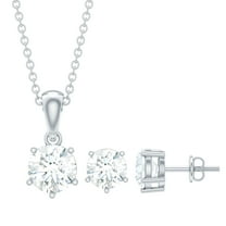 Rosec Jewels Lab Created Diamond Pendant and Earrings Set - EF-VS Quality - Ready to Gift, 10K White Gold