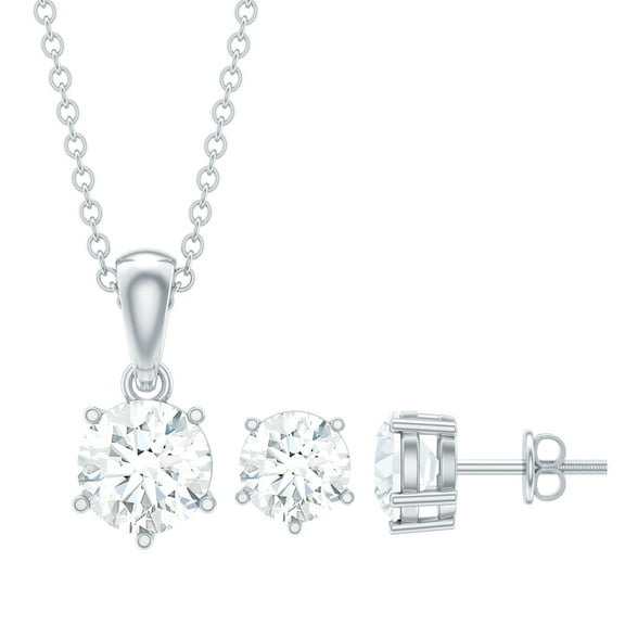 Rosec Jewels 2 CT Moissanite Solitaire Jewelry Set for Women (D-VS1 Quality), 925 Sterling Silver