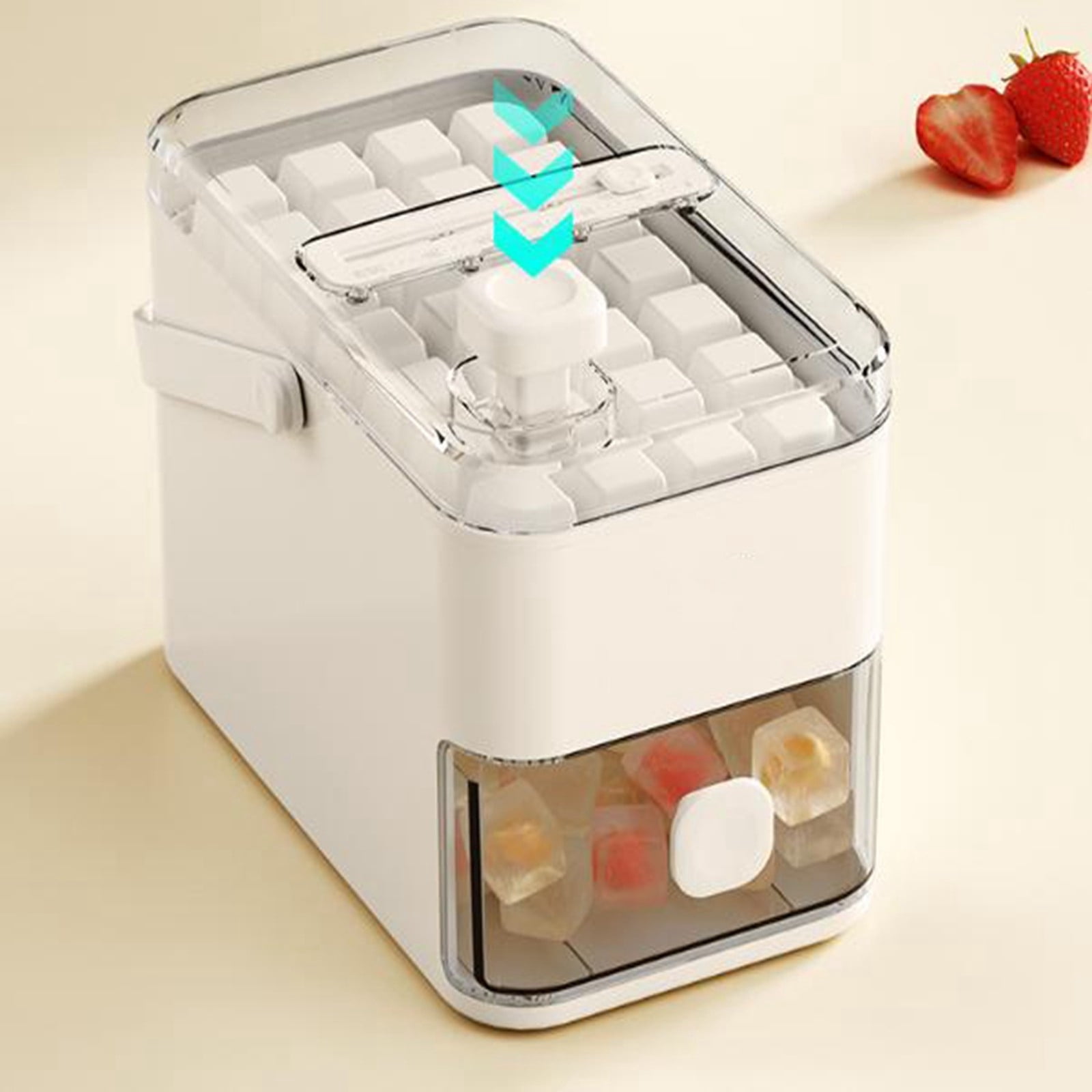 56 Ice Cubes Maker With Easy Lid | Ice Cubes Tray With Lid And Handle | Portable Double Layer Ices Tray | Large Capacity Ices Maker Storage For Home Outdoors Large Freezer Ice Pack Cup Holder Steel