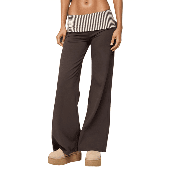 JIAYUE Women's Pants Ankle-Length With Fold Over Waist Loose Straight Leg Comfort For Everyday Wear Casual Bottoms For Women