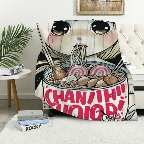 Ramen Blanket Just A Girl Who Loves Ramen and Boba Throw Blanket Super Warm Soft Plush Lightweight Fleece Flannel Ramen Noodles Blanket Gifts for Girls Baby Kids Women for Sofa Couch Bedding
