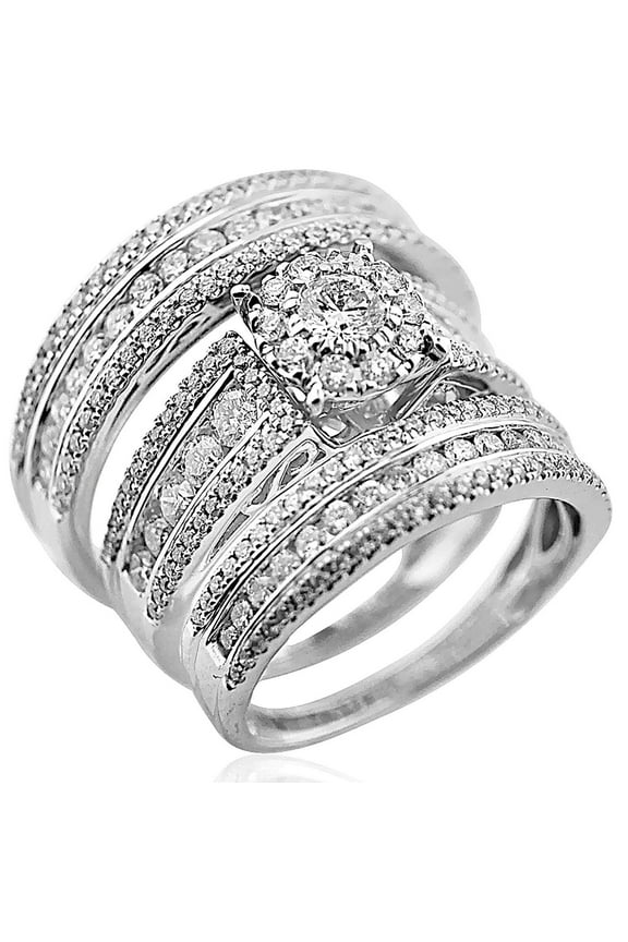 2.00ctw Diamond Couples Engagement Rings Set 14K White Gold 3pc Set