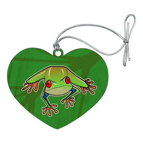 Tree Frog on Leaf Heart Love Wood Christmas Tree Holiday Ornament