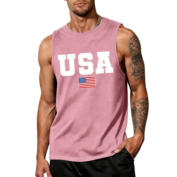 American Flag Tank Tops for Men 4th of July Shirts USA Muscle Sleeveless Shirt Patriotic Tank Tops Pink XL