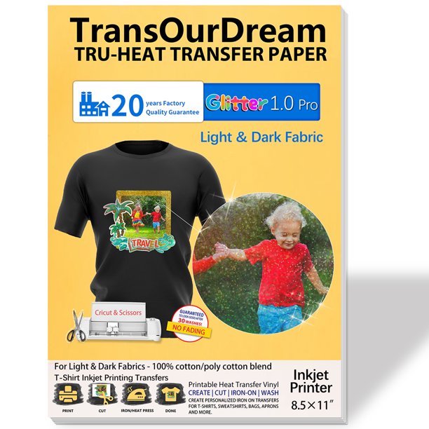transourdream glitter 1 0 pro printable heat transfer vinyl paper for light dark fabrics inkjet 8 5x11 50 iron on transfers walmart com