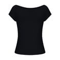thumbnail image 4 of Womens Tops Under $10 Women's Sexy Boat Neck Short Sleeve Baby Tees Soft Cotton Summer T-Shirts Black M, 4 of 7