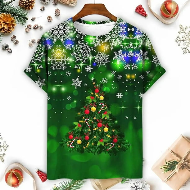 Camisetas para 2024, camiseta navideña para hombre, camisetas informales de manga corta de verano a la moda, ropa para hombre, camiseta navideña familiar