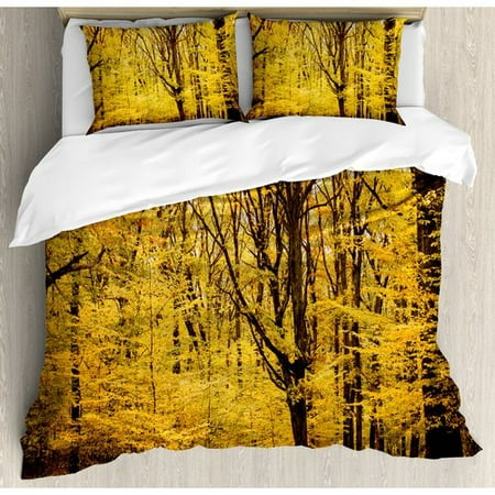 Ambesonne Fall Epic View Deep Down in Forest with Shady Leaves Rural Habitat Scene Duvet Cover