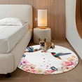 thumbnail image 2 of Pink Flower Round Area Rug 7Ft Washable Circle Rugs for Dorm Laundry Room, Spring Floral Butterflies Birds Farmhouse Non-Slip Carpet Floor Mats Indoor Outdoor Carpet Runner Aesthetic Home Decor, 2 of 8