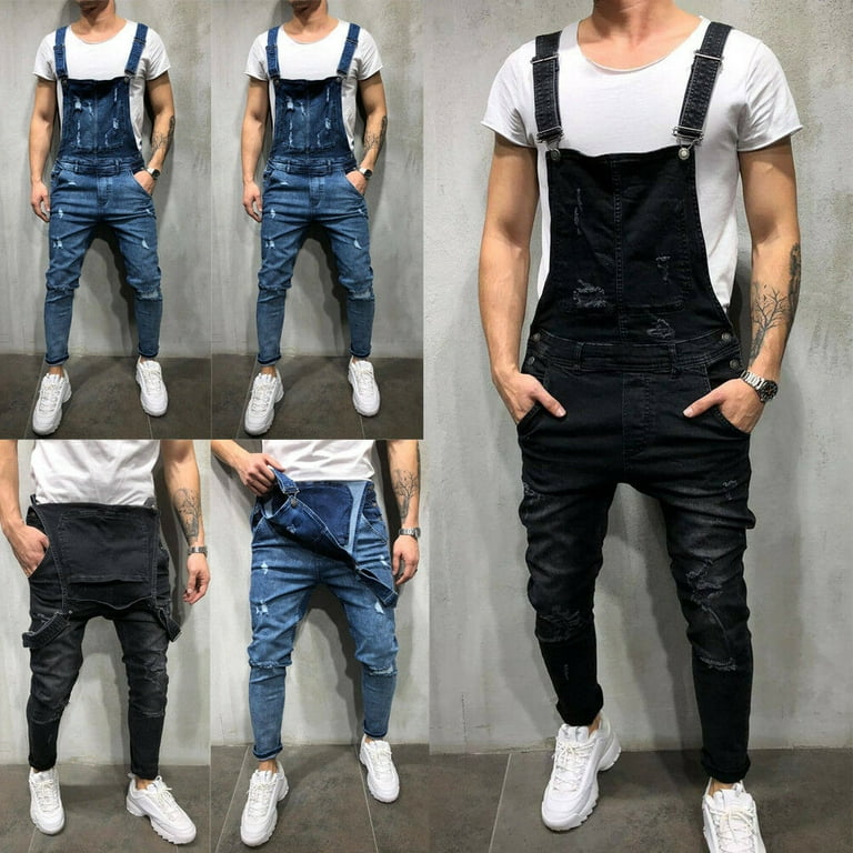 Fashion Men s Denim Overalls Suspender Trousers Slim Fit Bib Pants Skinny Jeans