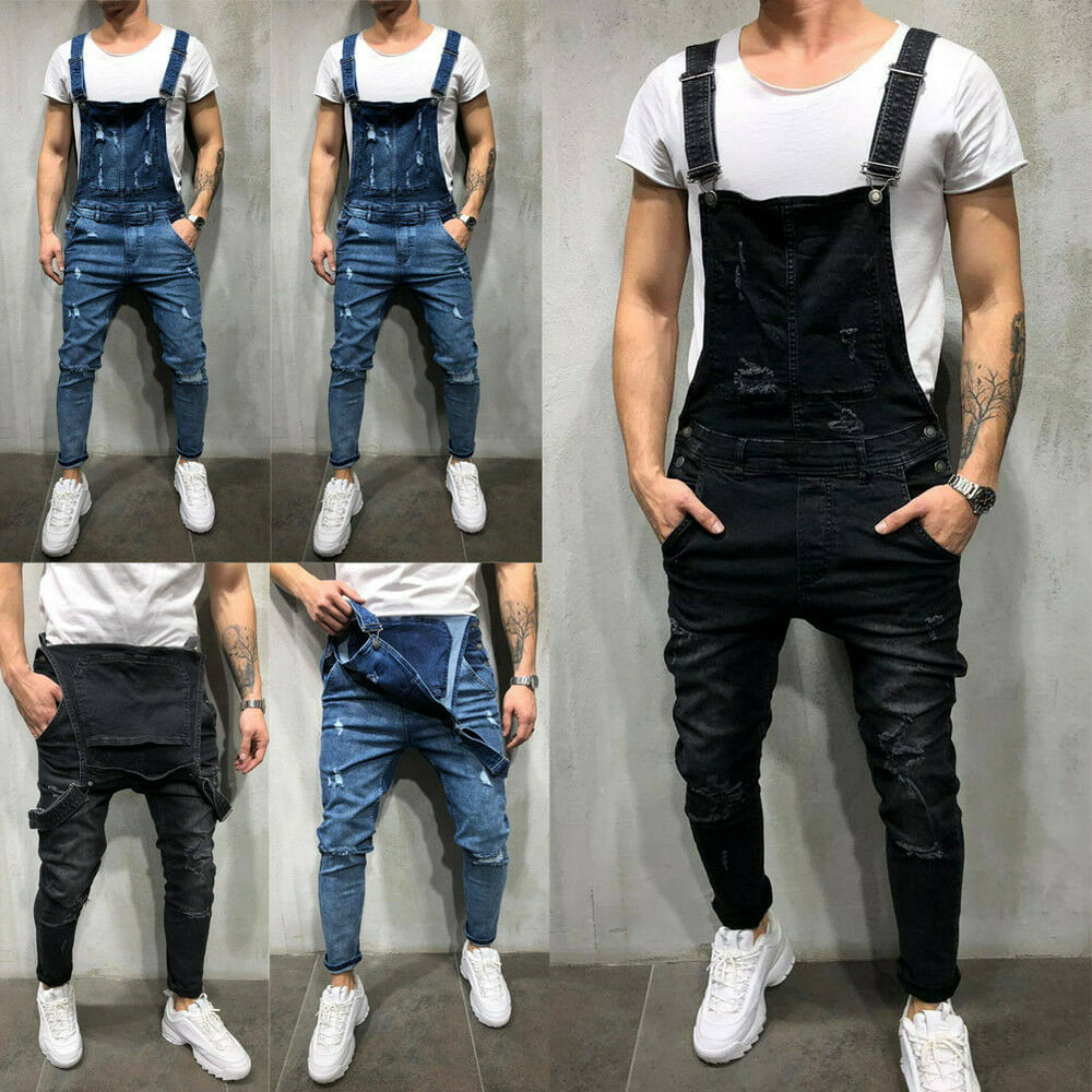 FOCUSNORM - Fashion Men's Denim Overalls Suspender Trousers Slim Fit ...