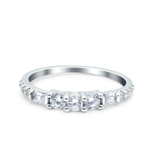 Simulated Cubic Zirconia Size-5 Simple Band Wedding Ring Baguette CZ 925 Sterling Silver