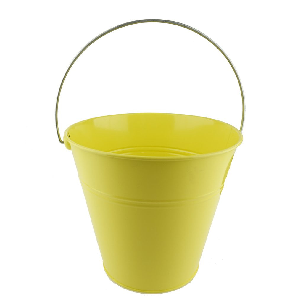 Tin Pail Bucket with Handle Party Favor, 9Inch, 1Count, Yellow