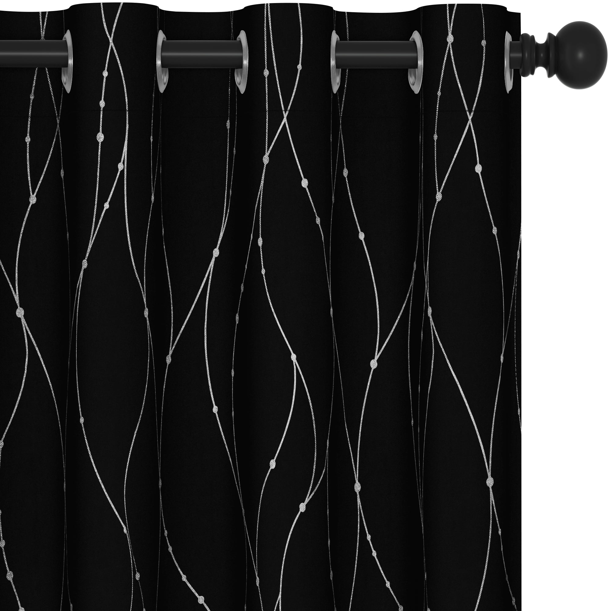 Deconovo Silver Printed Blackout Curtains - 2 Panels, Wave Dots Pattern, Grommet Top, 52"x84", Thermal Insulated Drapes for Bedroom & Living Room, Black