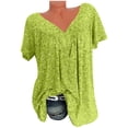 thumbnail image 2 of Otvok Women V Neck Short Sleeve Blouse Floral Print Loose Tunic Casual Daily Wear Ruched Front Summer Going Out Tops, 2 of 7
