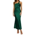 thumbnail image 2 of Women's Satin Sleeveless Elegant Backless Ruffle Maxi One Shoulder Formal Dress for Summer Green XL, 2 of 9