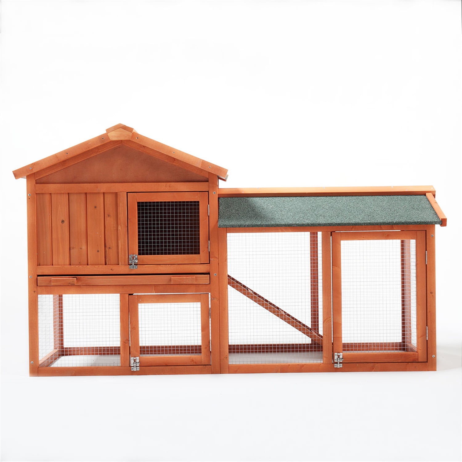 Pefilos 57 Inch Large Wooden Rabbit Hutch Indoor and Outdoor Bunny Cage with a Removable Tray, Bunny House a Waterproof Roof Chicken Coop Run Pet Cage, Orange Pefilos 57 Inch Large Wooden Rabbit Hutch Indoor and Outdoor Bunny Cage with a Removable Tray, Bunny House a Waterproof Roof Chicken Coop Run Pet Cage, Orange