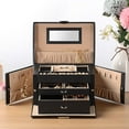 thumbnail image 3 of 3 Layers Jewellery Box, Lockable Women Jewelry Case Storage Organizer with Drawers for Earrings Rings Necklace, 3 of 7