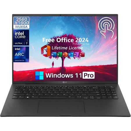 LG Gram 16 Lightweight Business Laptop, Office 2024 Lifetime License, Intel Evo Edition Ultra 7-155H, 16” WQXGA Touchscreen, 32GB RAM, 2TB SSD, Intel ARC GPU, Backlit KB, Wi-Fi 6E, Windows 11 Pro