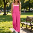 thumbnail image 2 of MKOSPLRT Girls Overalls Kids Casual Sleeveless Wide Leg Jumpsuit Loose Rompers with Pockets 5-14 Years for Travel Vacation, 2 of 10