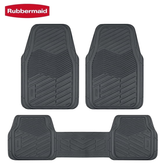 Rubbermaid Rubber Car Floor Mats,All-Weather Automotive Floor Mats, Car Mat Full Set 3 Piece,Easy-Clean Front and Rear Interior Protection for Cars Trucks SUV,Gray