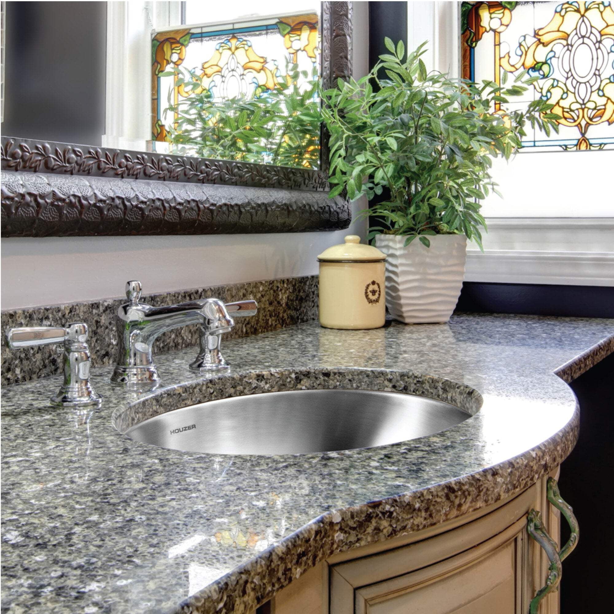 Houzer Opus 18 in Stainless Steel Undermount Single Oval Bowl Bathroom Sink with Overflow Assembly - CHO-1800-1