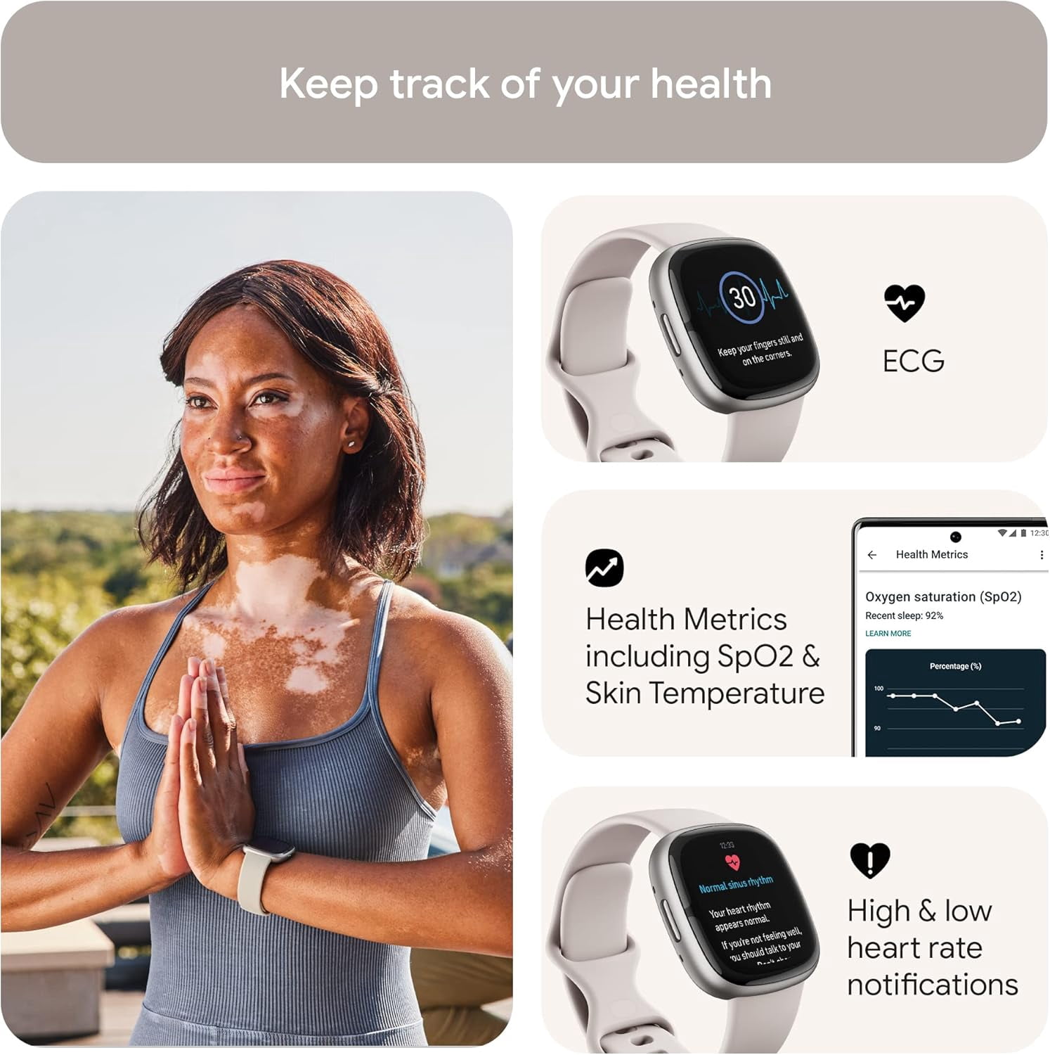 Restored Fitbit FB521SRWT-US Sense 2 Advanced Health and Fitness Smartwatch - Lunar White/Platinum Aluminum (Refurbished)