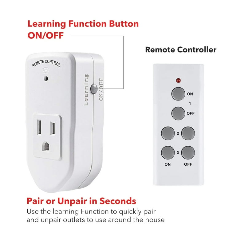 BN-Link Wireless Remote Control Electrical Outlet Switch for Lights, Fans,  Christmas Lights, Small Appliance, Long