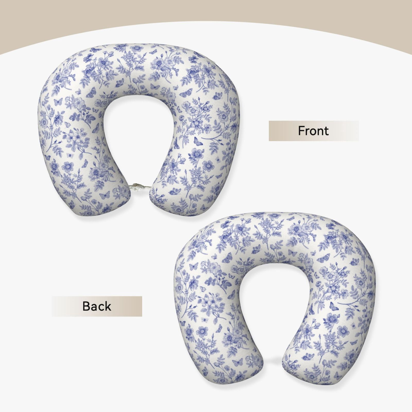 Xecao Floral Butterfly Print Memory Foam Cervical Neck Pillow Versatile U-Shaped Pillows for Home,Office,Camping,Travelling,Soft Washable Cover