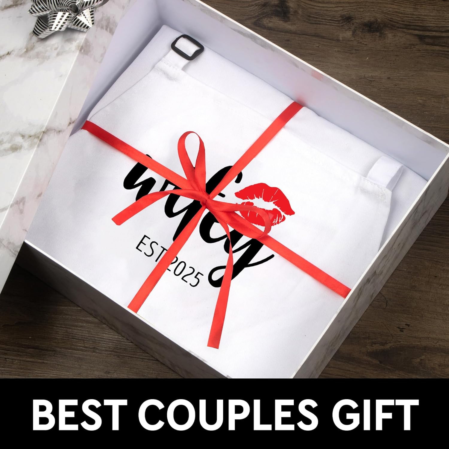 Prazoli Products Mr Mrs Apron Set - Engagement Gifts, Wedding & Bridal Shower Gifts for Couple (Hubby & Wifey Est: 2025, Standard)
