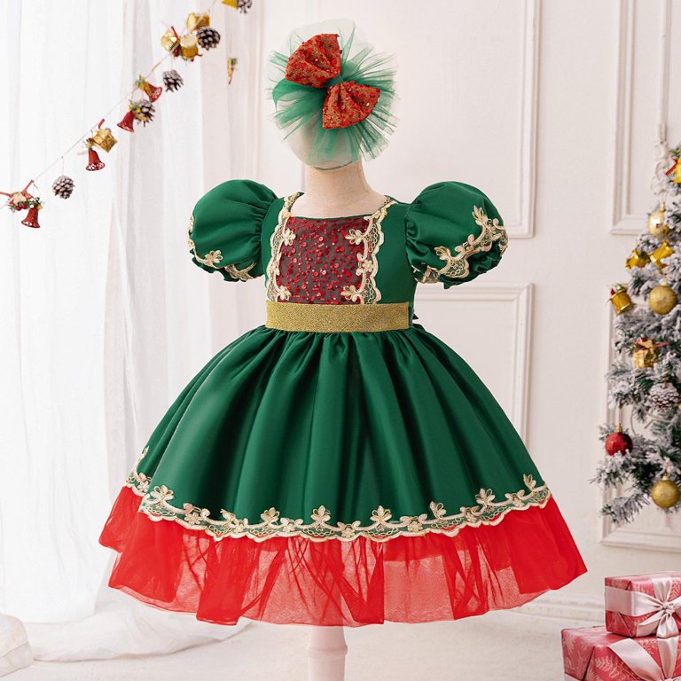 green emerald velvet dress Wholesale Smocked Christmas Trees Baby Girl Short Sleeve Dress main image 1